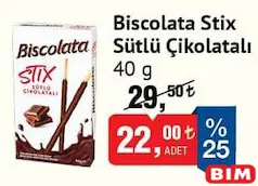BİSCOLATA STİX SÜTLÜ ÇİKOLATALI 40 G fiyat ve kampanya bilgisi
